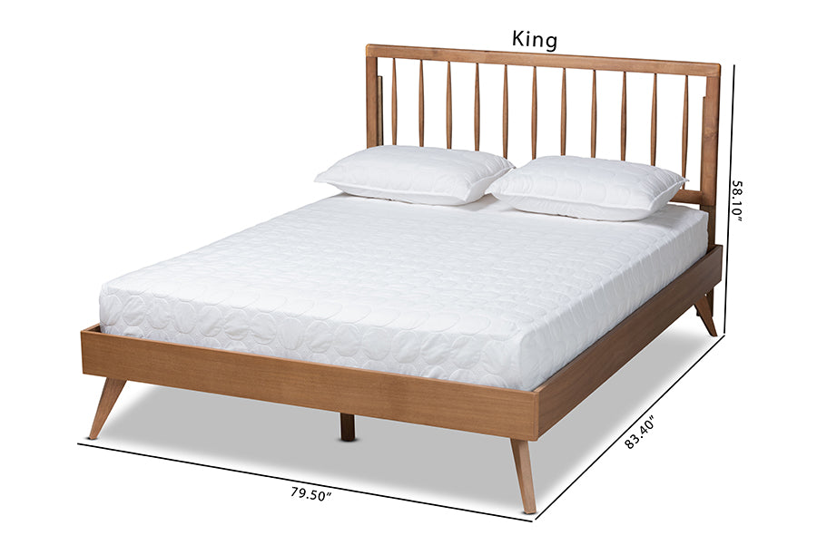 Baxton Studio Toru Mid-Century Modern Ash Walnut Finished Wood King Size Platform Bed | Beds | Modishstore - 6