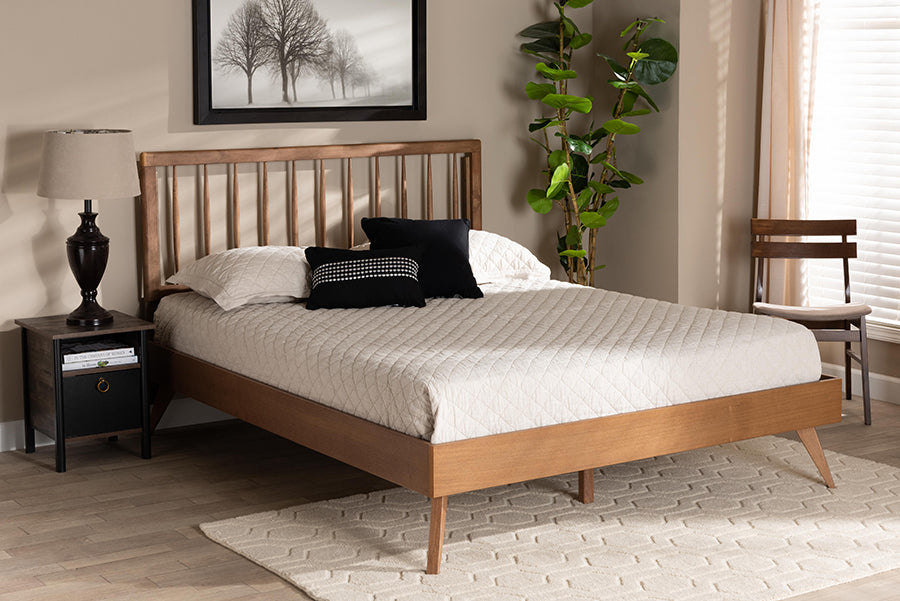 Baxton Studio Toru Mid-Century Modern Ash Walnut Finished Wood King Size Platform Bed | Beds | Modishstore - 2