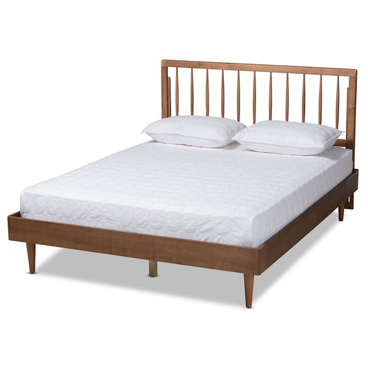 Baxton Studio Sora Mid-Century Modern Ash Walnut Finished Wood Full Size Platform Bed | Beds | Modishstore