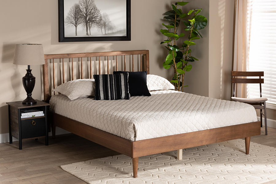 Baxton Studio Sora Mid-Century Modern Ash Walnut Finished Wood Full Size Platform Bed | Beds | Modishstore - 2
