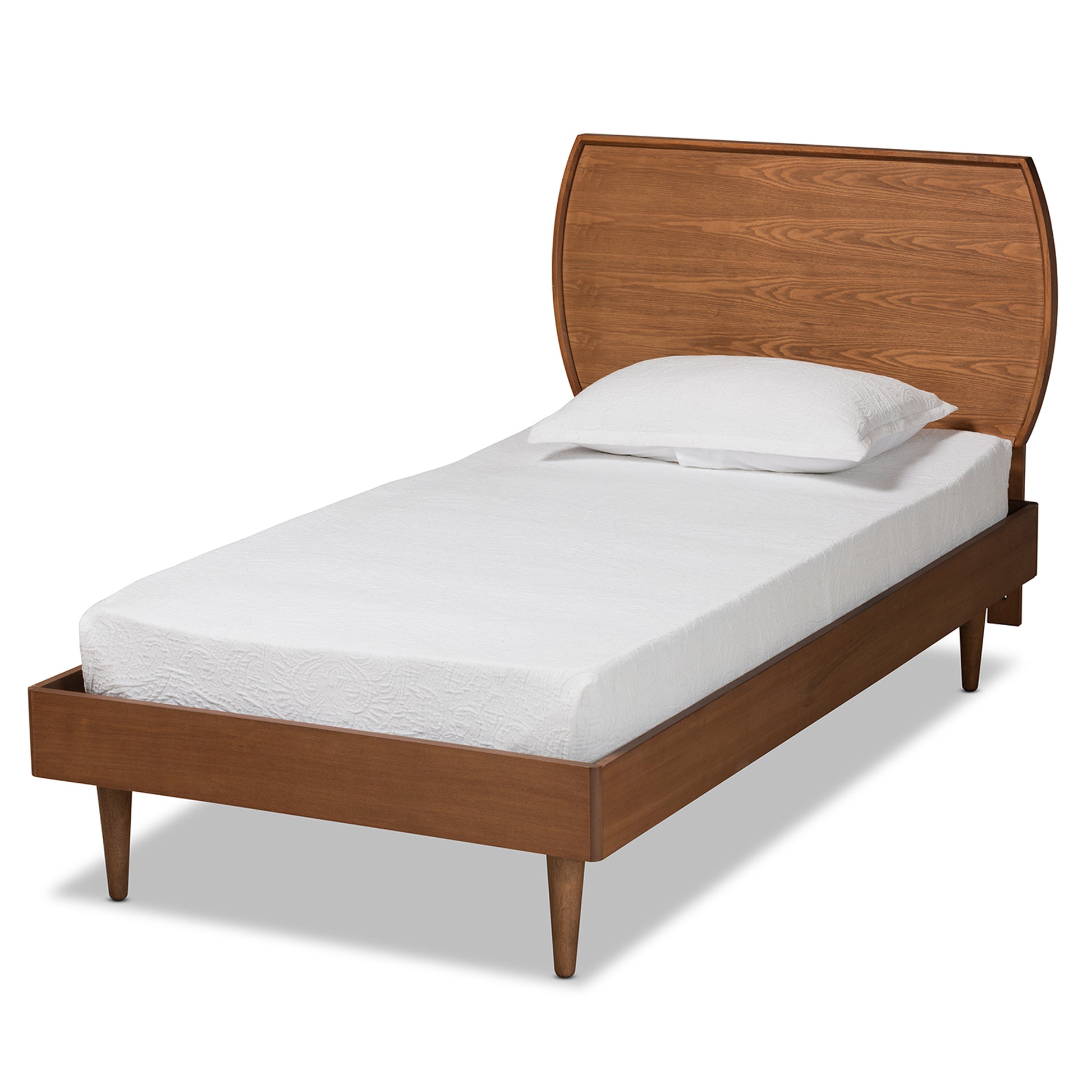 Baxton Studio Yori Mid-Century Modern Walnut Brown Finished Wood Twin Size Platform Bed | Beds | Modishstore - 2