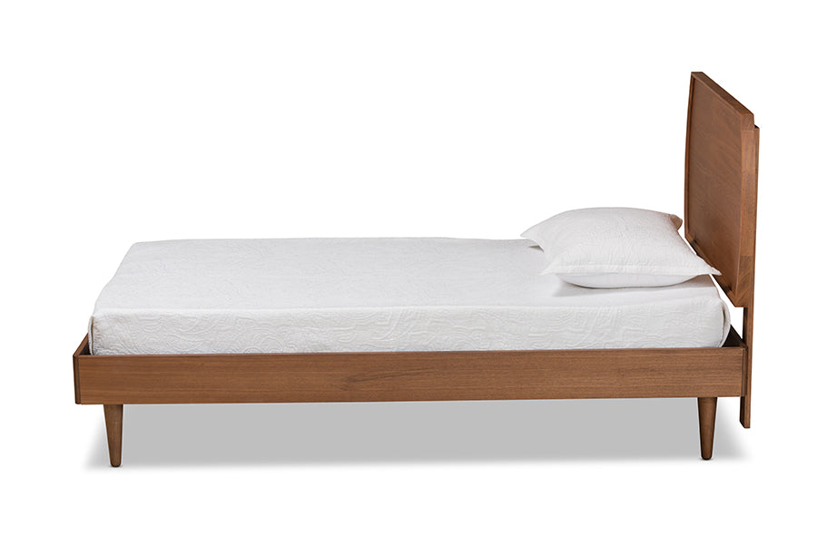 Baxton Studio Yori Mid-Century Modern Walnut Brown Finished Wood Twin Size Platform Bed | Beds | Modishstore - 7