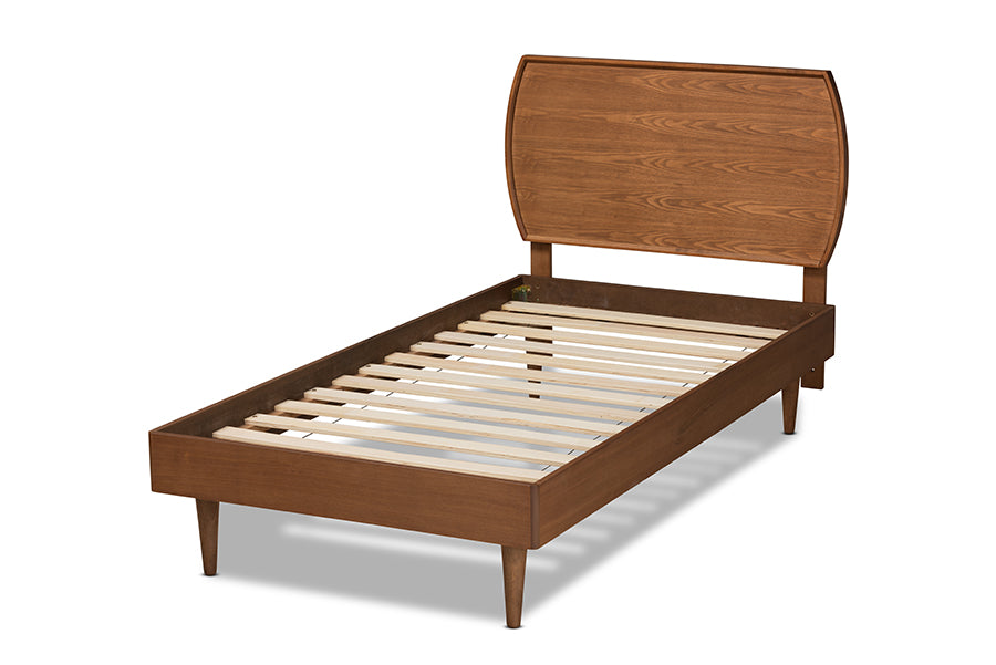 Baxton Studio Yori Mid-Century Modern Walnut Brown Finished Wood Twin Size Platform Bed | Beds | Modishstore - 3
