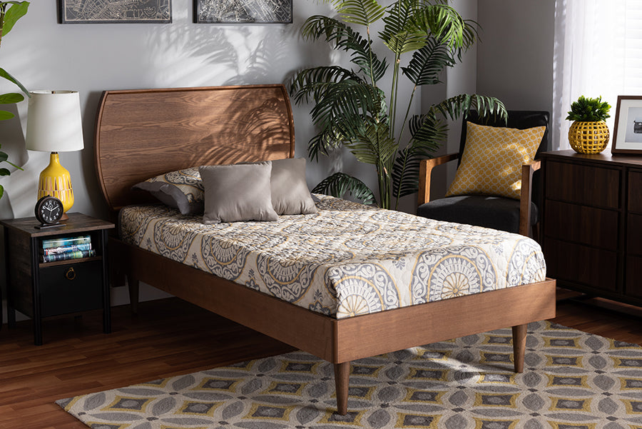Baxton Studio Yori Mid-Century Modern Walnut Brown Finished Wood Twin Size Platform Bed | Beds | Modishstore