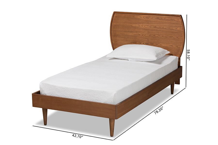 Baxton Studio Yori Mid-Century Modern Walnut Brown Finished Wood Twin Size Platform Bed | Beds | Modishstore - 4