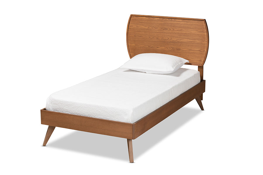 Baxton Studio Aimi Mid-Century Modern Walnut Brown Finished Wood Twin Size Platform Bed | Beds | Modishstore - 3