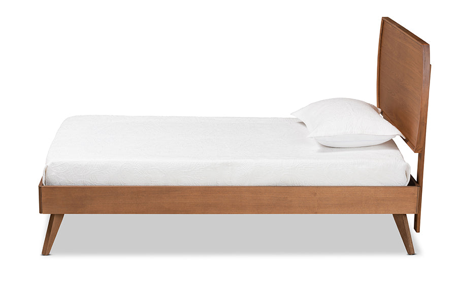Baxton Studio Aimi Mid-Century Modern Walnut Brown Finished Wood Twin Size Platform Bed | Beds | Modishstore - 6