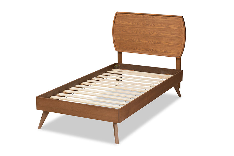 Baxton Studio Aimi Mid-Century Modern Walnut Brown Finished Wood Twin Size Platform Bed | Beds | Modishstore - 2