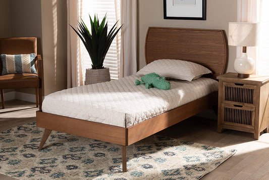 Baxton Studio Aimi Mid-Century Modern Walnut Brown Finished Wood Twin Size Platform Bed | Beds | Modishstore