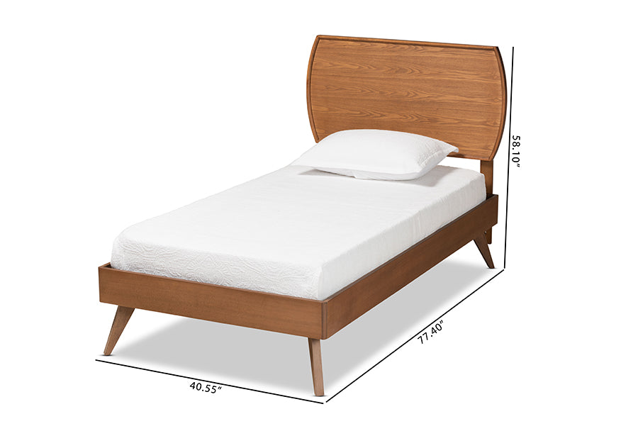 Baxton Studio Aimi Mid-Century Modern Walnut Brown Finished Wood Twin Size Platform Bed | Beds | Modishstore - 4
