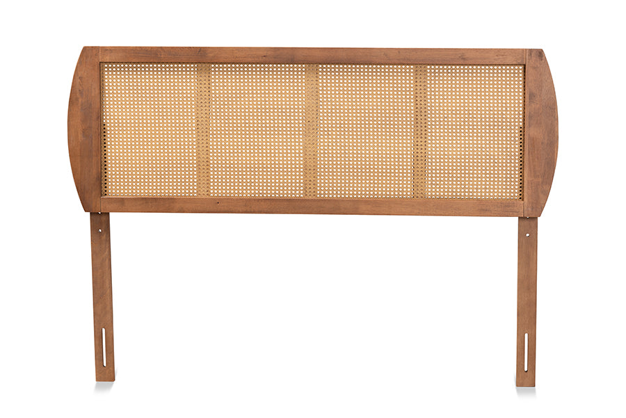 Baxton Studio Harris Mid-Century Modern Ash Walnut Finished Wood and Synthetic Rattan Queen Size Headboard | Headboards | Modishstore - 4