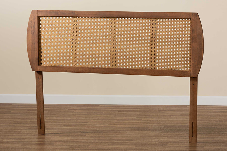 Baxton Studio Harris Mid-Century Modern Ash Walnut Finished Wood and Synthetic Rattan Queen Size Headboard | Headboards | Modishstore - 3
