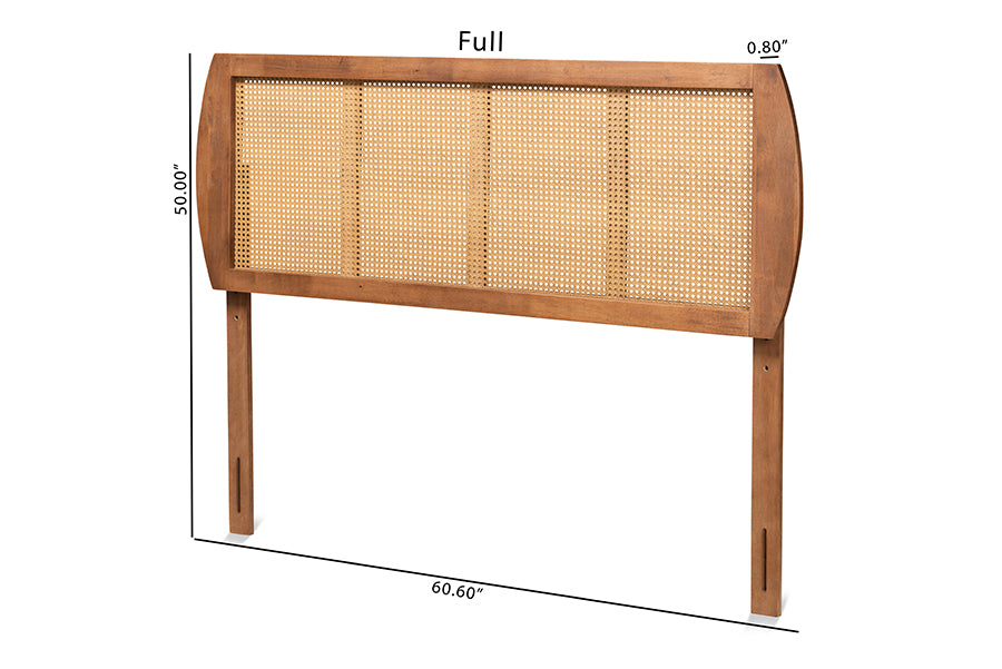 Baxton Studio Harris Mid-Century Modern Ash Walnut Finished Wood and Synthetic Rattan Full Size Headboard | Headboards | Modishstore - 5