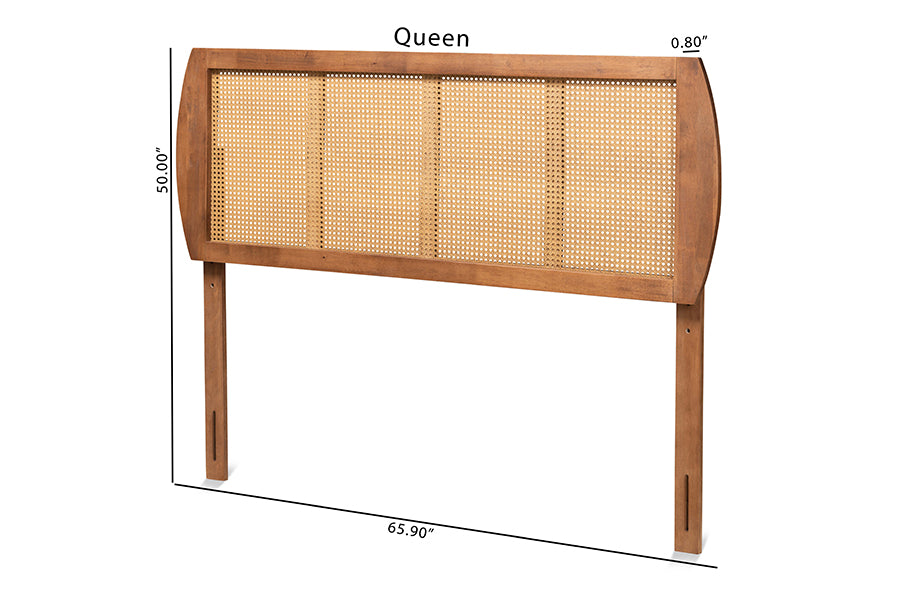 Baxton Studio Harris Mid-Century Modern Ash Walnut Finished Wood and Synthetic Rattan Queen Size Headboard | Headboards | Modishstore - 5
