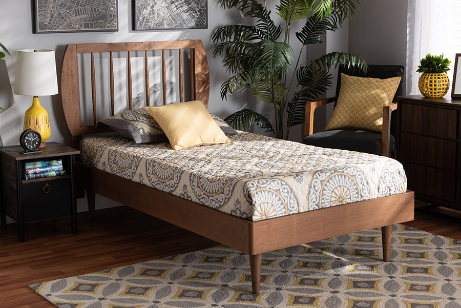 Baxton Studio Chiyo Mid-Century Modern Transitional Walnut Brown Finished Wood Twin Size Platform Bed | Modishstore | Beds
