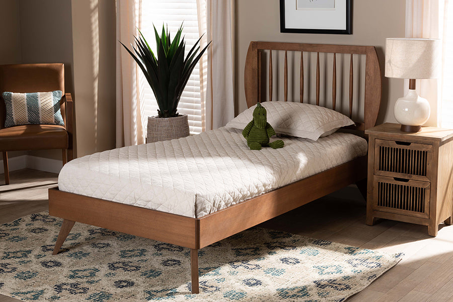 baxton studio emiko modern and contemporary walnut brown finished wood twin size platform bed | Modish Furniture Store-2