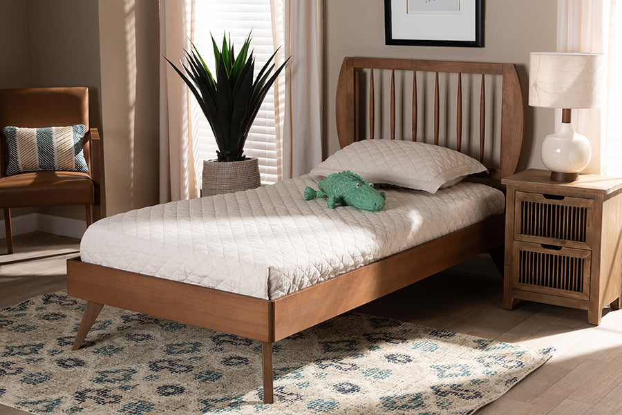 baxton studio emiko modern and contemporary walnut brown finished wood twin size platform bed | Modish Furniture Store-3