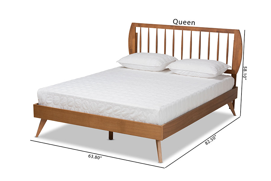 Baxton Studio Emiko Modern and Contemporary Walnut Brown Finished Wood Queen Size Platform Bed | Beds | Modishstore - 4