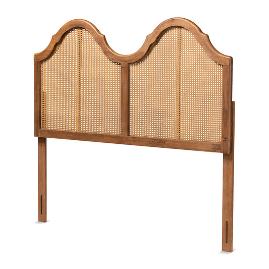 Baxton Studio Hazel Vintage Classic and Traditional Ash Walnut Finished Wood and Synthetic Rattan Full Size Arched Headboard | Headboards | Modishstore