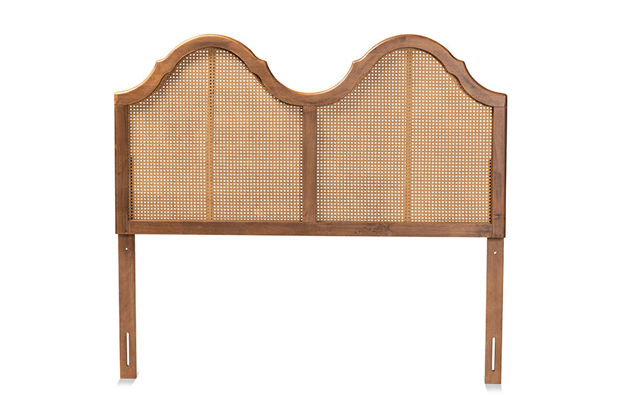 Baxton Studio Hazel Vintage Classic and Traditional Ash Walnut Finished Wood and Synthetic Rattan Full Size Arched Headboard | Headboards | Modishstore - 4