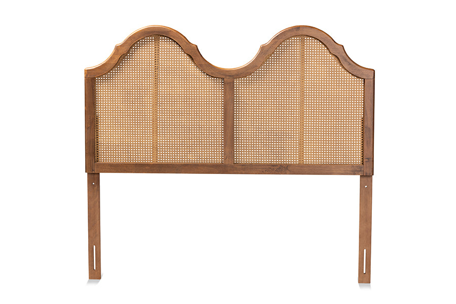 Baxton Studio Hazel Vintage Classic and Traditional Ash Walnut Finished Wood and Synthetic Rattan King Size Arched Headboard | Headboards | Modishstore - 4