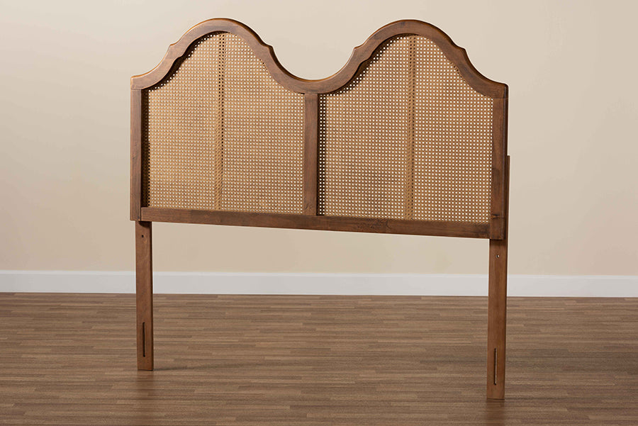Baxton Studio Hazel Vintage Classic and Traditional Ash Walnut Finished Wood and Synthetic Rattan Full Size Arched Headboard | Headboards | Modishstore - 3
