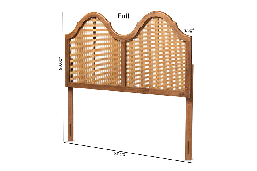Baxton Studio Hazel Vintage Classic and Traditional Ash Walnut Finished Wood and Synthetic Rattan Full Size Arched Headboard | Headboards | Modishstore - 5
