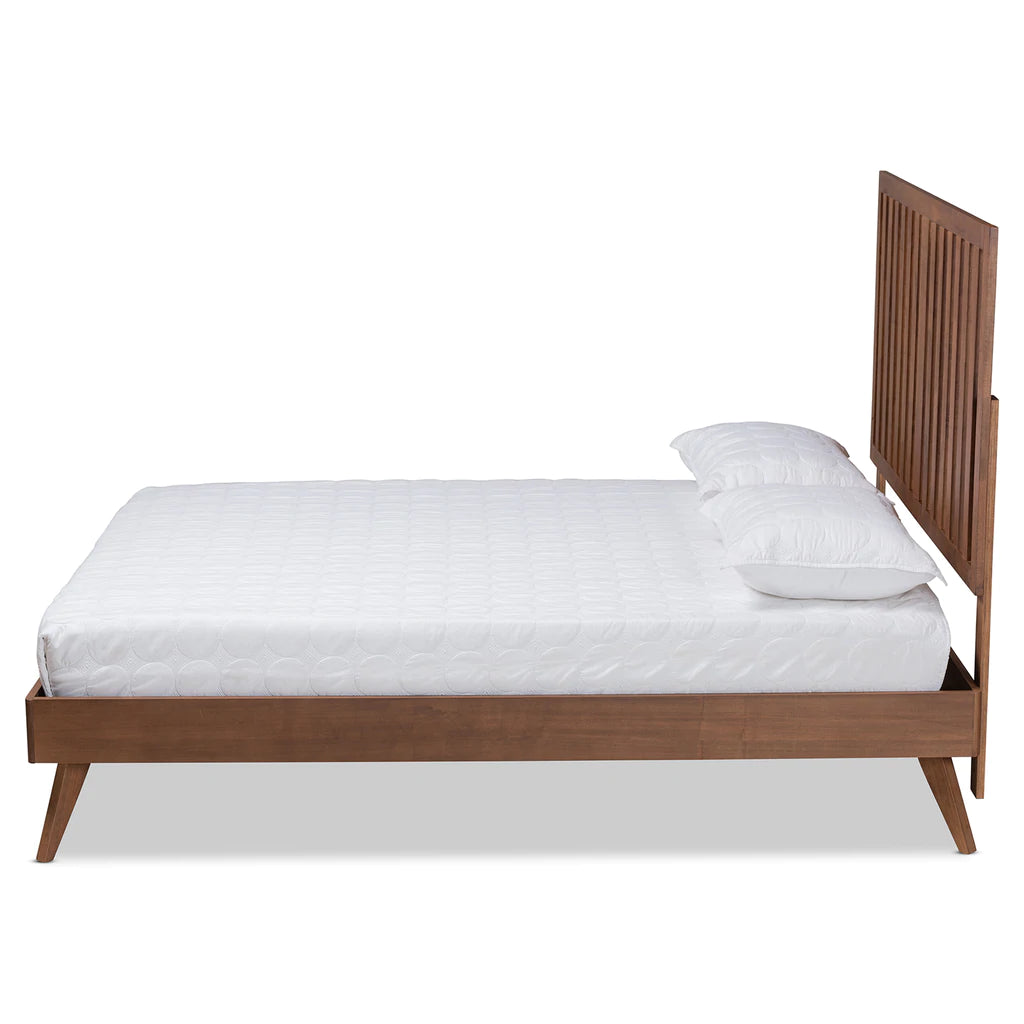 Baxton Studio Saki Mid-Century Modern Walnut Brown Finished Wood King Size Platform Bed | Beds | Modishstore - 9