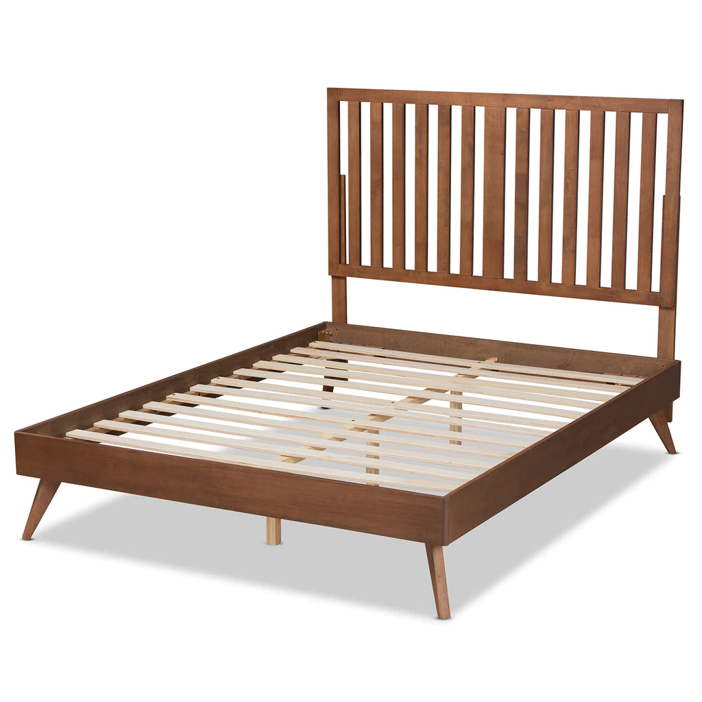 Baxton Studio Saki Mid-Century Modern Walnut Brown Finished Wood King Size Platform Bed | Beds | Modishstore - 8