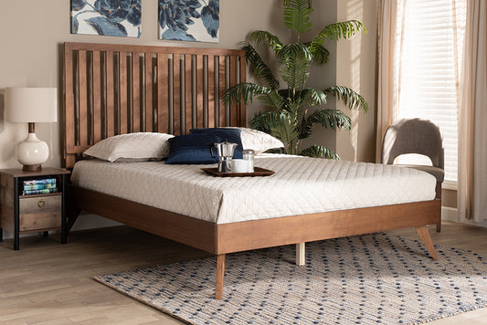 Baxton Studio Saki Mid-Century Modern Walnut Brown Finished Wood Full Size Platform Bed | Beds | Modishstore