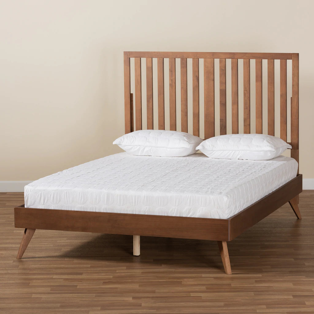 Baxton Studio Saki Mid-Century Modern Walnut Brown Finished Wood King Size Platform Bed | Beds | Modishstore - 5