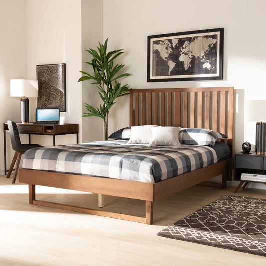 Baxton Studio Marin Modern and Contemporary Walnut Brown Finished Wood Queen Size Platform Bed | Beds | Modishstore