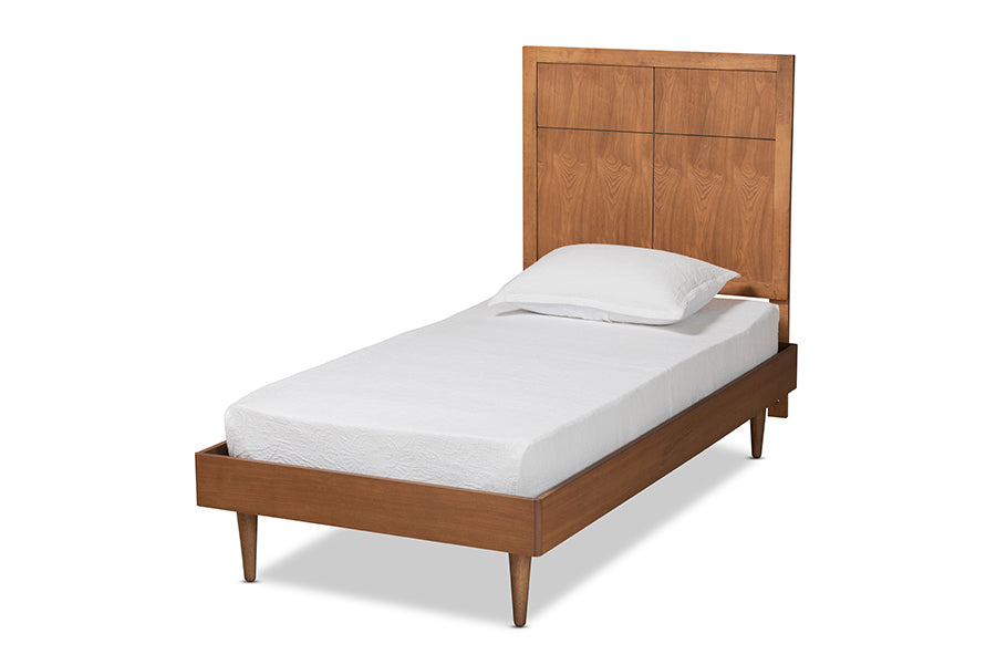 baxton studio rin mid century modern walnut brown finished wood twin size platform bed | Modish Furniture Store-2
