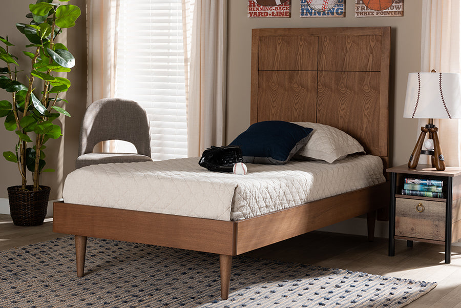 Baxton Studio Rin Mid-Century Modern Walnut Brown Finished Wood Twin Size Platform Bed | Modishstore | Beds