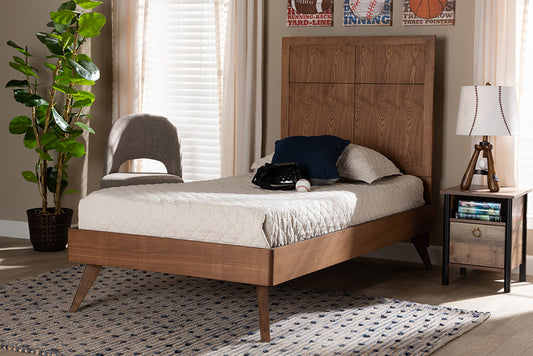 Baxton Studio Noela Mid-Century Modern Walnut Brown Finished Wood Twin Size Platform Bed | Modishstore | Beds