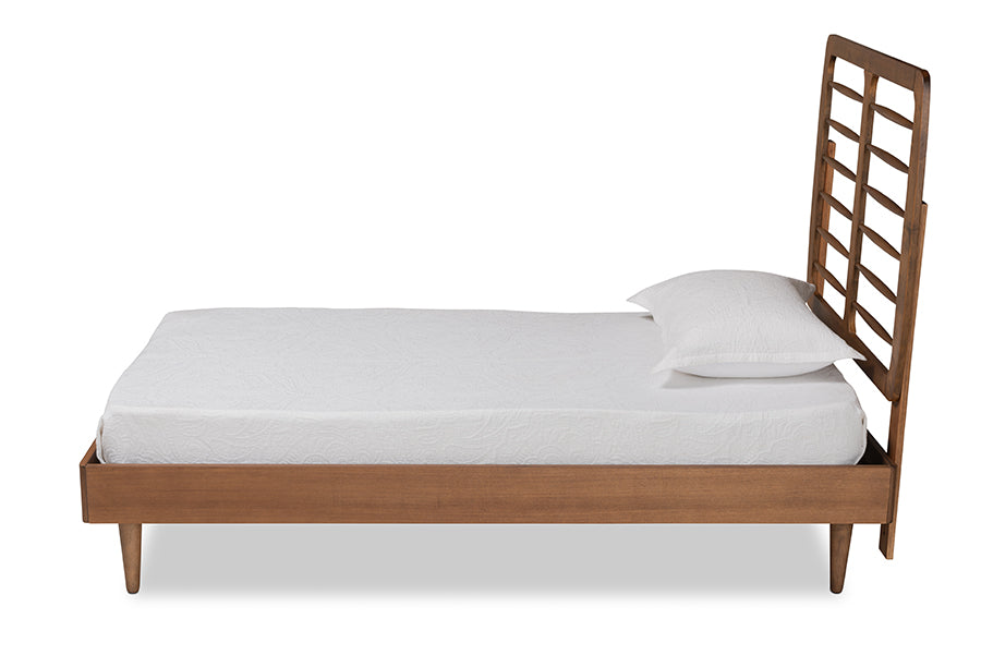 Baxton Studio Rayna Mid-Century Modern Walnut Brown Finished Wood Twin Size Platform Bed | Beds | Modishstore - 6