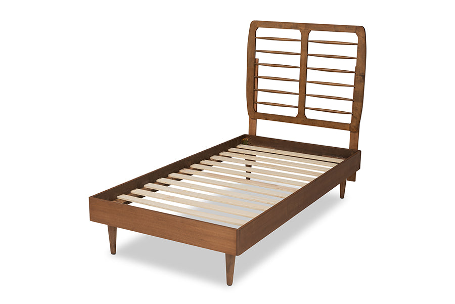 Baxton Studio Rayna Mid-Century Modern Walnut Brown Finished Wood Twin Size Platform Bed | Beds | Modishstore - 3