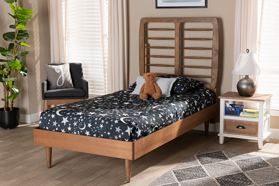 Baxton Studio Rayna Mid-Century Modern Walnut Brown Finished Wood Twin Size Platform Bed | Beds | Modishstore