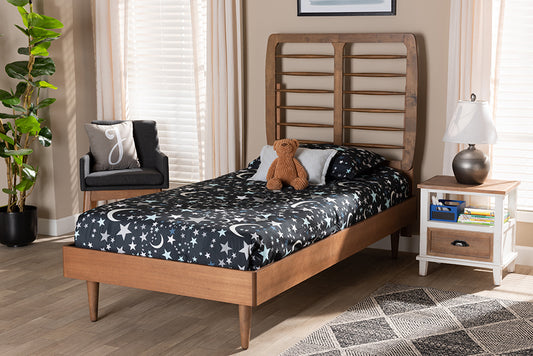 Baxton Studio Rayna Mid-Century Modern Walnut Brown Finished Wood Twin Size Platform Bed | Beds | Modishstore