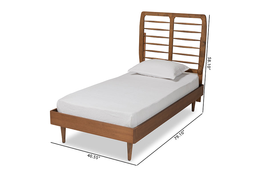 Baxton Studio Rayna Mid-Century Modern Walnut Brown Finished Wood Twin Size Platform Bed | Beds | Modishstore - 4