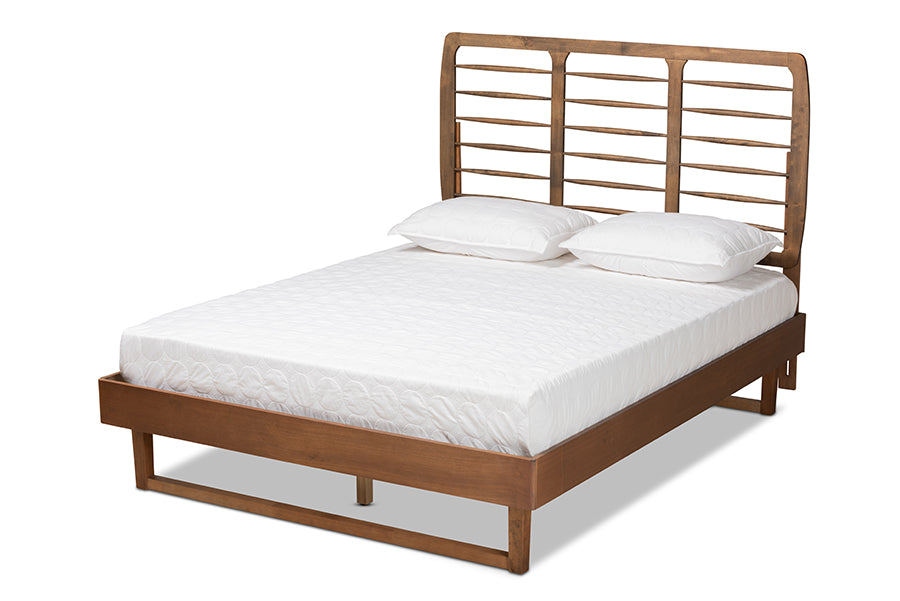 baxton studio lucie modern and contemporary walnut brown finished wood queen size platform bed | Modish Furniture Store-2