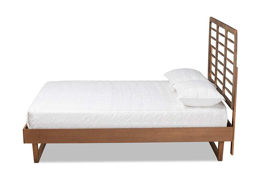 baxton studio lucie modern and contemporary walnut brown finished wood queen size platform bed | Modish Furniture Store-3