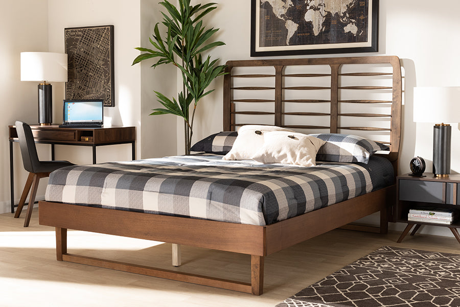 Baxton Studio Lucie Modern and Contemporary Walnut Brown Finished Wood Queen Size Platform Bed | Modishstore | Beds