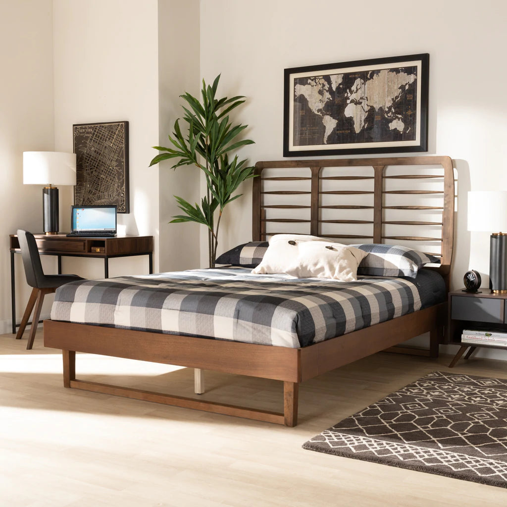 Baxton Studio Lucie Modern and Contemporary Walnut Brown Finished Wood King Size Platform Bed | Beds | Modishstore