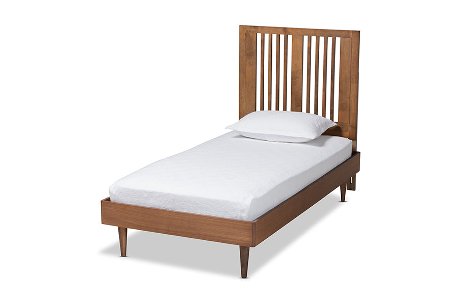 baxton studio kioshi mid century modern transitional ash walnut finished wood twin size platform bed | Modish Furniture Store-2
