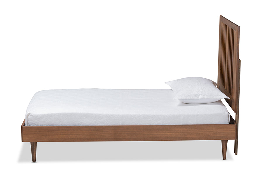 baxton studio kioshi mid century modern transitional ash walnut finished wood twin size platform bed | Modish Furniture Store-3
