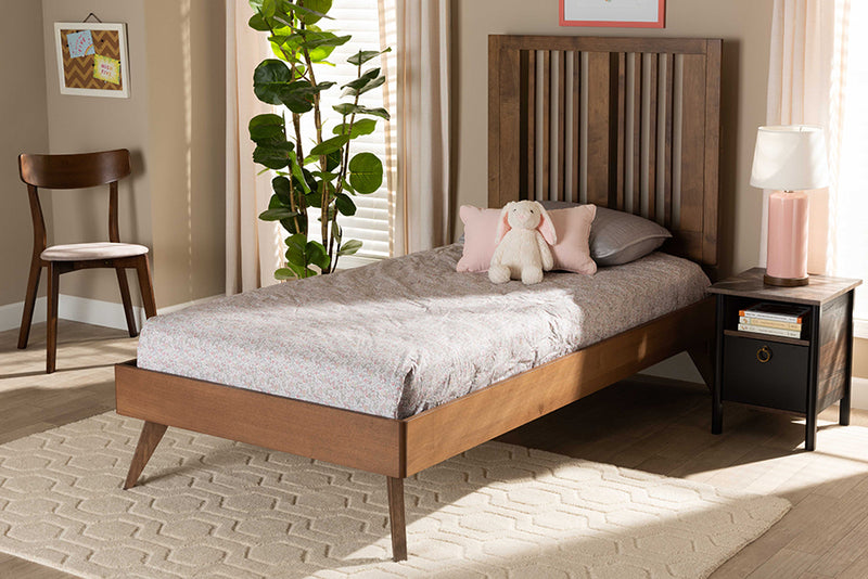 Baxton Studio Takeo Mid-Century Modern Transitional Ash Walnut Finished Wood Twin Size Platform Bed | Modishstore | Beds