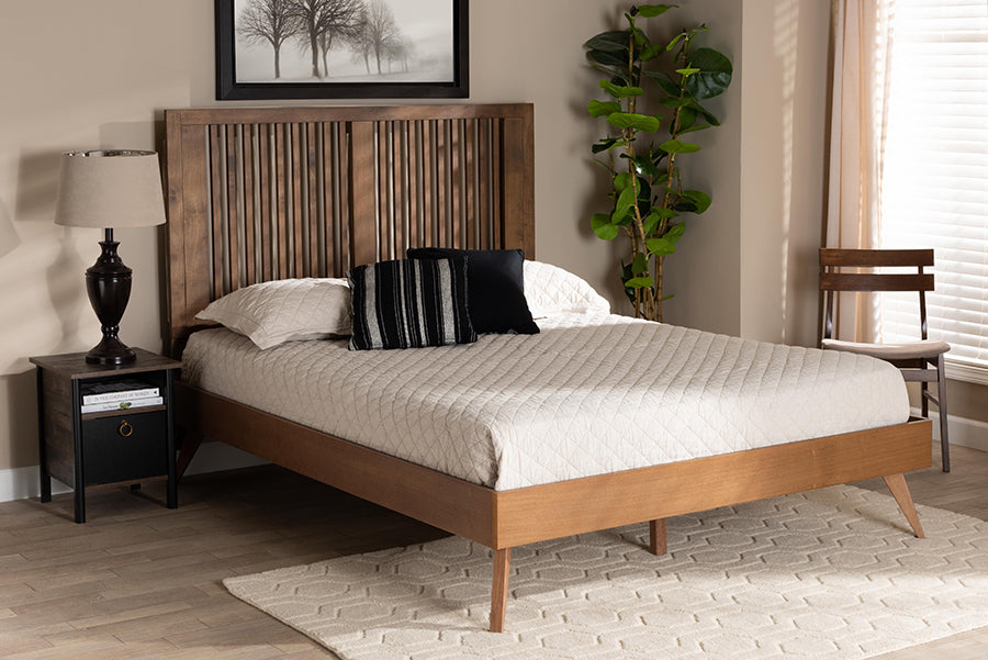 Baxton Studio Takeo Mid-Century Modern Transitional Ash Walnut Finished Wood Queen Size Platform Bed | Beds | Modishstore - 2
