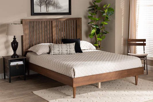 Baxton Studio Kioshi Mid-Century Modern Transitional Ash Walnut Finished Wood King Size Platform Bed | Modishstore | Beds
