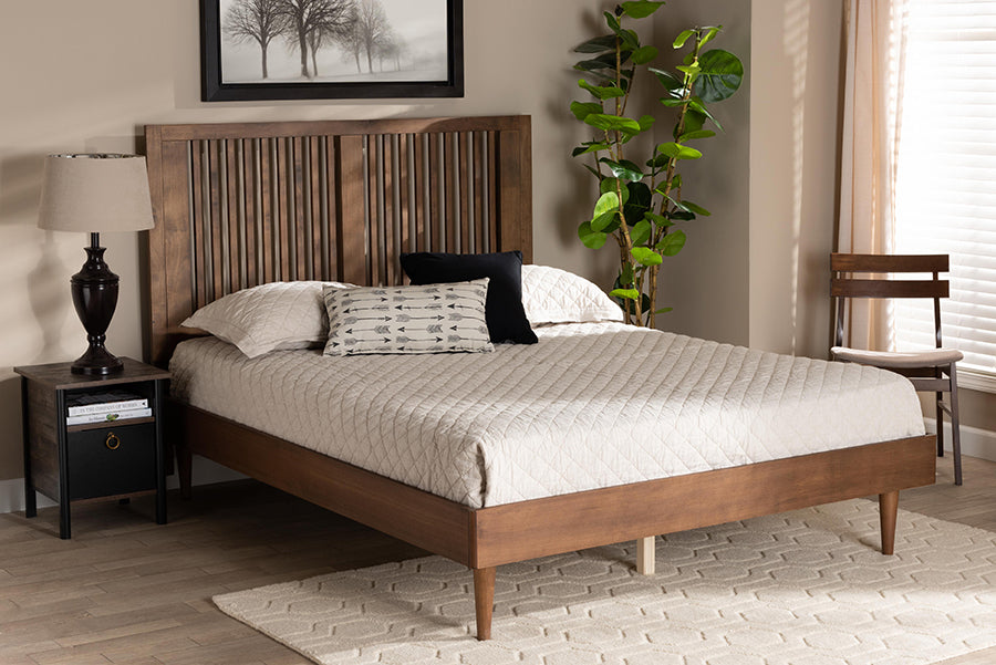 Baxton Studio Kioshi Mid-Century Modern Transitional Ash Walnut Finished Wood Full Size Platform Bed | Beds | Modishstore - 2